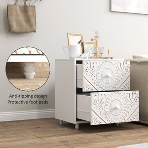 Table de chevet style mid century avec 2 tiroirs, blanche