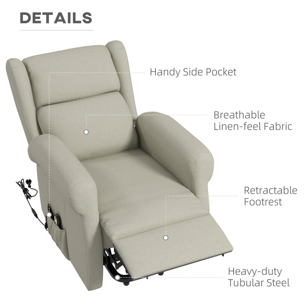 Fauteuil releveur à oreilles inclinable électrique avec repose-pieds, blanc crème