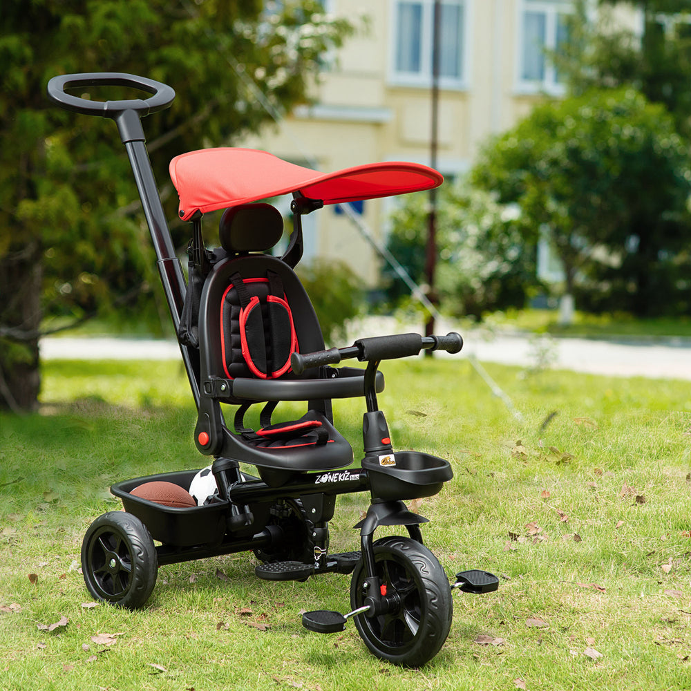 Tricycle pour enfants 4 en 1 avec siège réglable à angle réversible, rouge