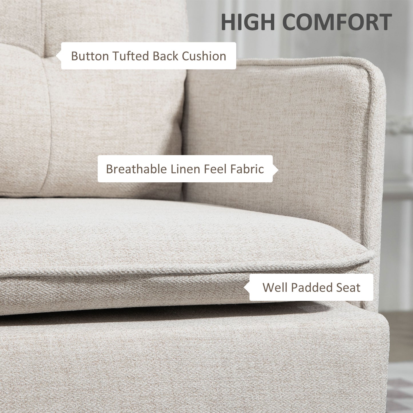 Canapé causeuse moderne 55 pouces en tissu avec dossier capitonné et pieds en acier, pour chambre à coucher et salon, blanc crème