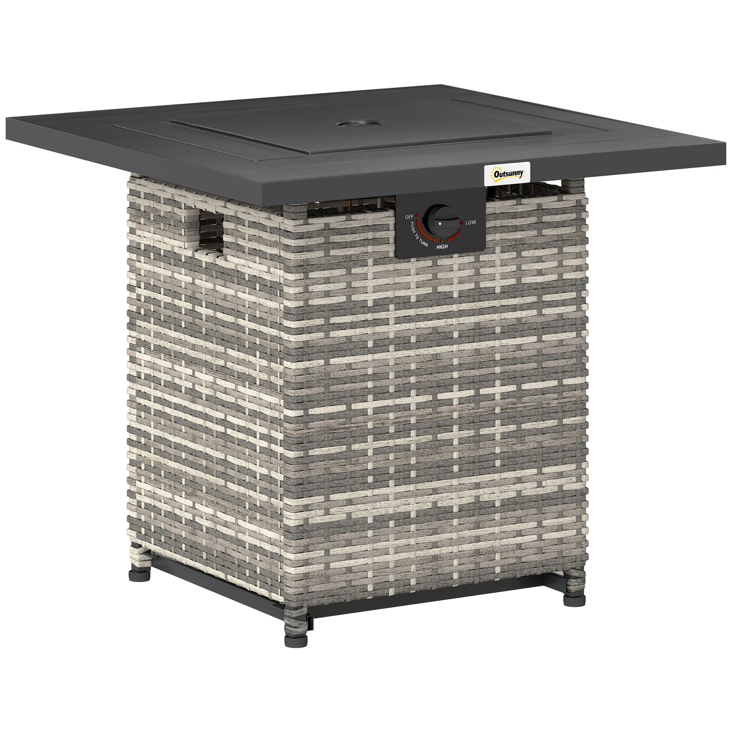 Outsunny 28" Propane Fire Pit Table, 40,000 BTU Rattan Gas Fire Pit Table with Rain Cover, Mesh Lid, Lava Rock, Grey Blend