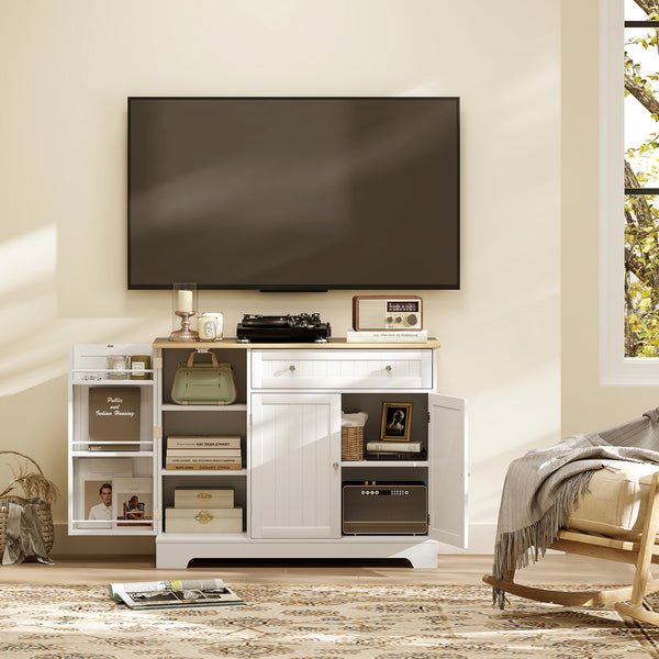 Buffet moderne avec tiroir, étagère réglable, 3 portes, pour salle à manger, blanc