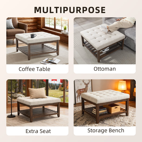81cm Square Coffee Table with Storage, Beige