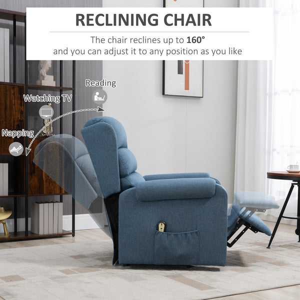 Fauteuil releveur inclinable électrique avec repose-pieds, bleu