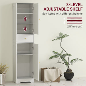 Meuble de rangement fin avec 2 portes, tiroir et étagère réglable, aspect bois blanc
