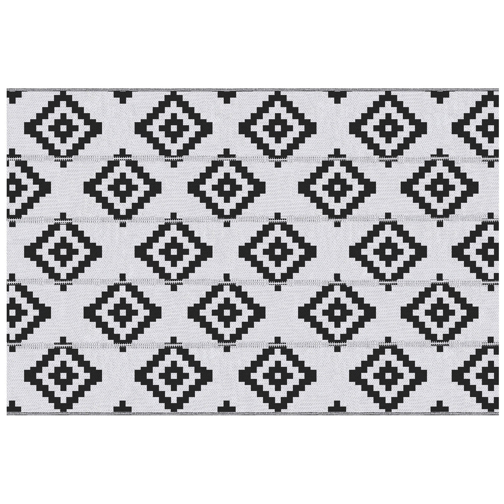 Tapis d'extérieur réversible pour patio, tapis en paille plastique 6' x 9' pour jardin, terrasse, plage, camping, noir et blanc