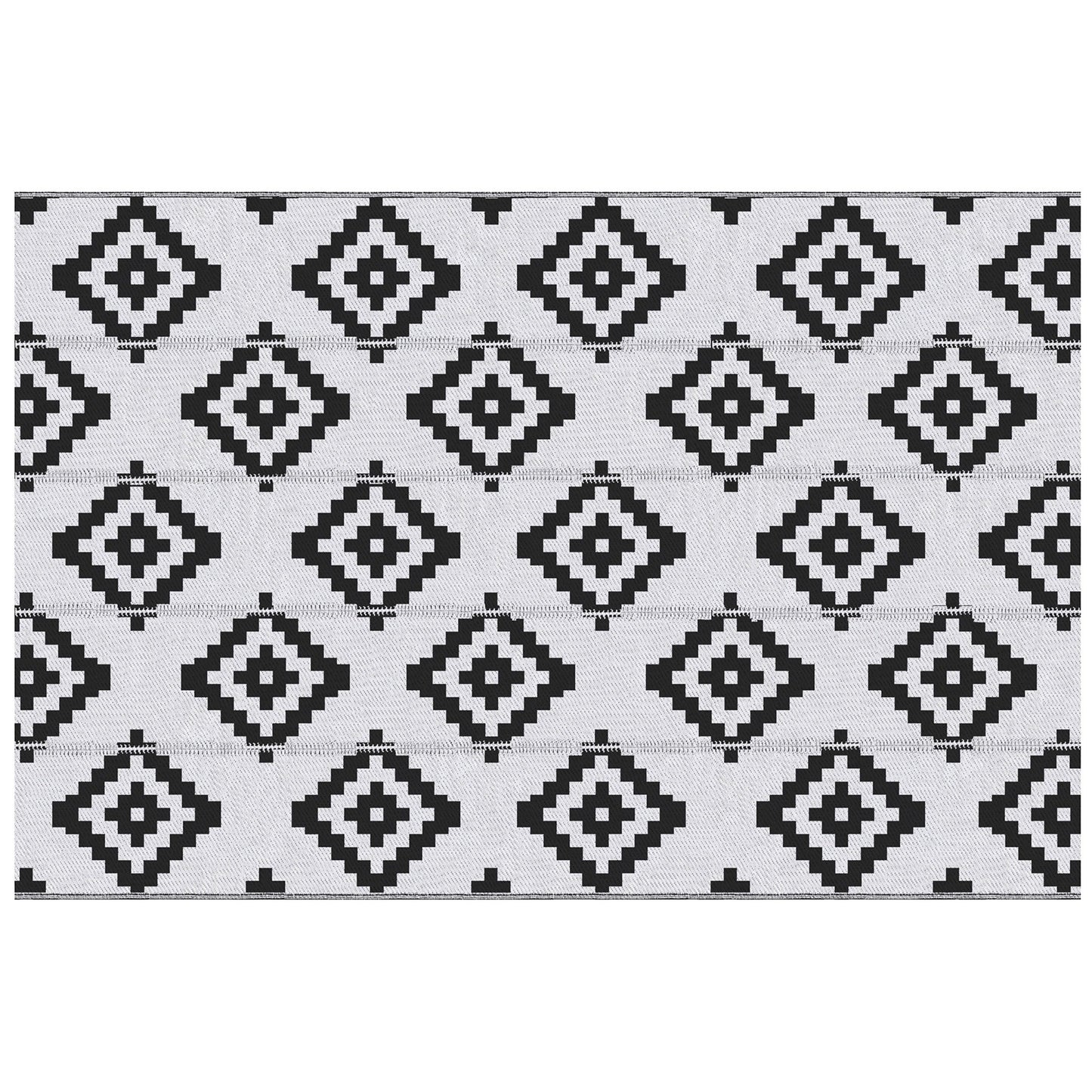 Reversible Outdoor Patio Rug, 6' x 9' Plastic Straw Mat for Garden, Patio, Beach, Camping, Black and White