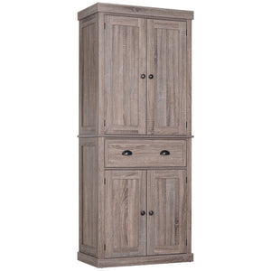 Armoire de cuisine haute avec tiroir et étagères réglables, bois naturel