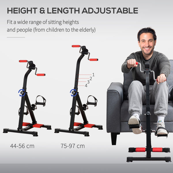 Pedal exerciser with LCD screen and massage roller for people with reduced mobility