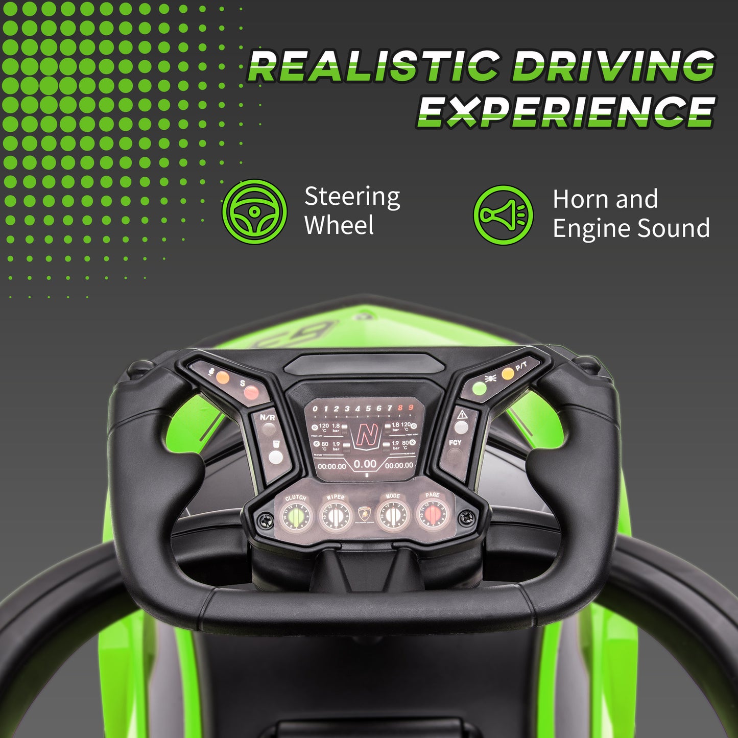 Licensed 3-in-1 Kids Push Car with Safety Guard, Footrest, Horn, Green