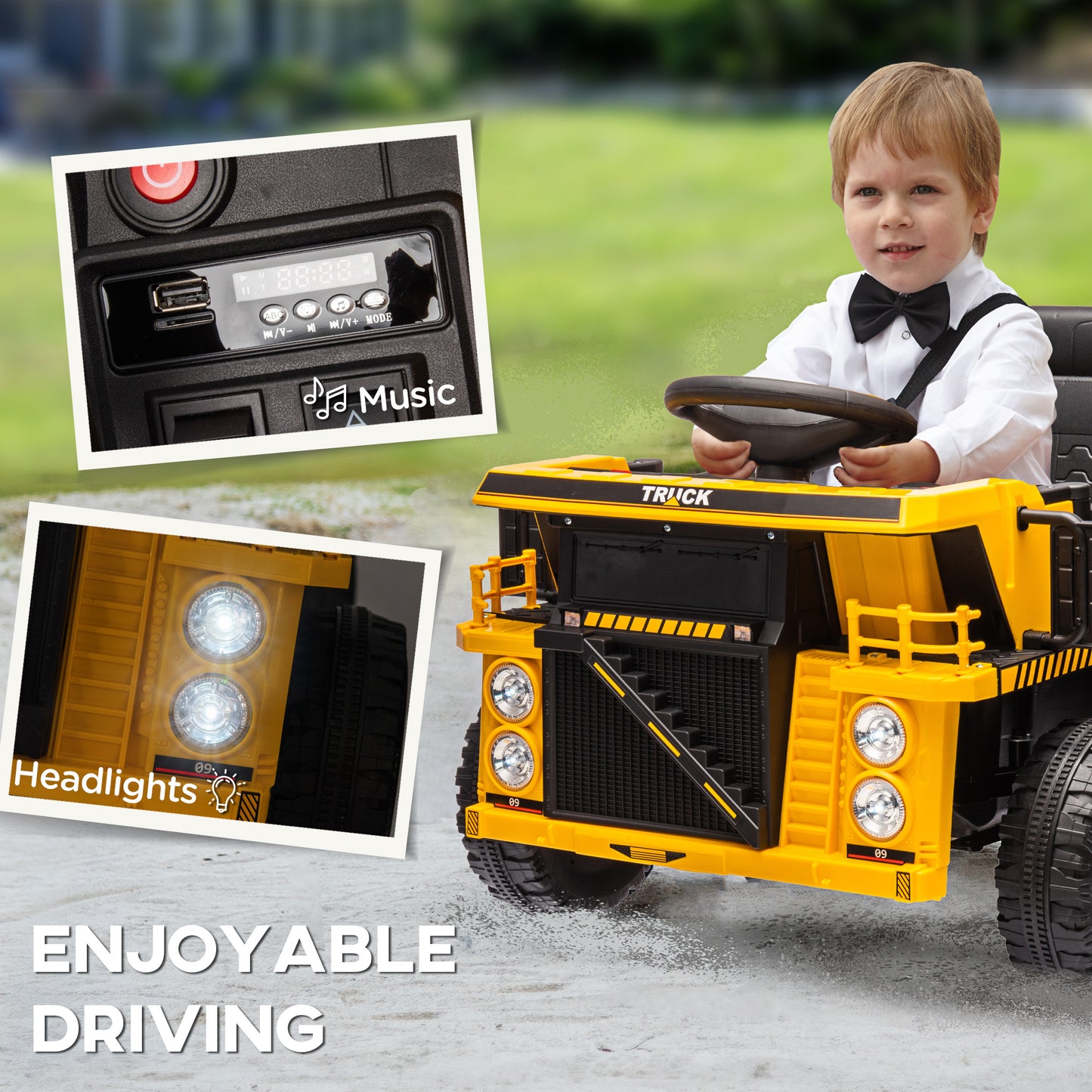 12V Dump Truck for Kids, Construction Vehicle with Electric Dump, Shovel and Spring Suspension