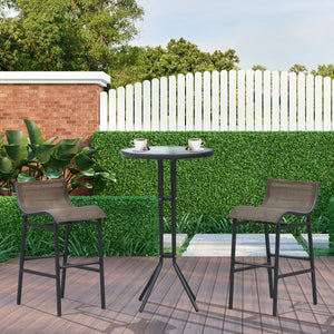 Ensemble de bar de patio 3 pièces avec 2 tabourets de bar et 1 table avec plateau en verre trempé, couleur beige