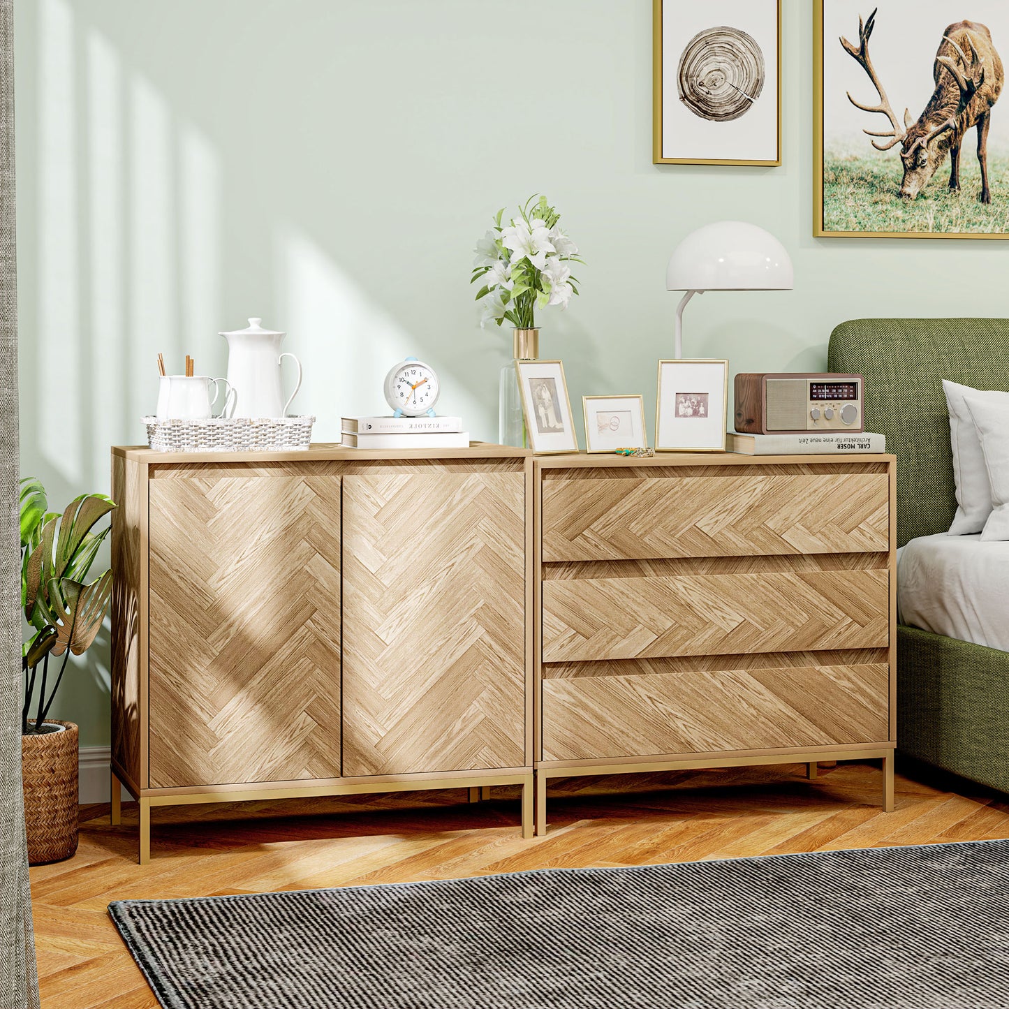 Commode de chambre avec système anti-basculement à 3 tiroirs pour salon, couloir, bois naturel