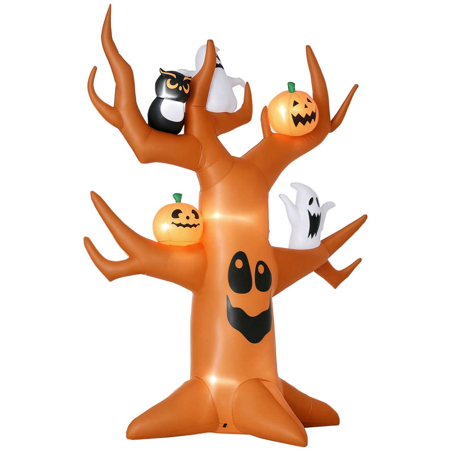 Arbre hanté gonflable d'Halloween de 2,7 m avec citrouilles, fantômes et chat, affichage LED