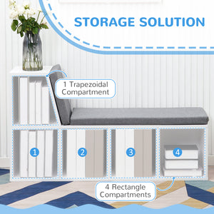 Bibliothèque avec 5 compartiments et coin lecture rembourré, gris