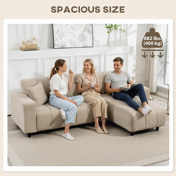 Canapé sectionnel avec assise intégrée, méridienne amovible, 2 coussins, beige