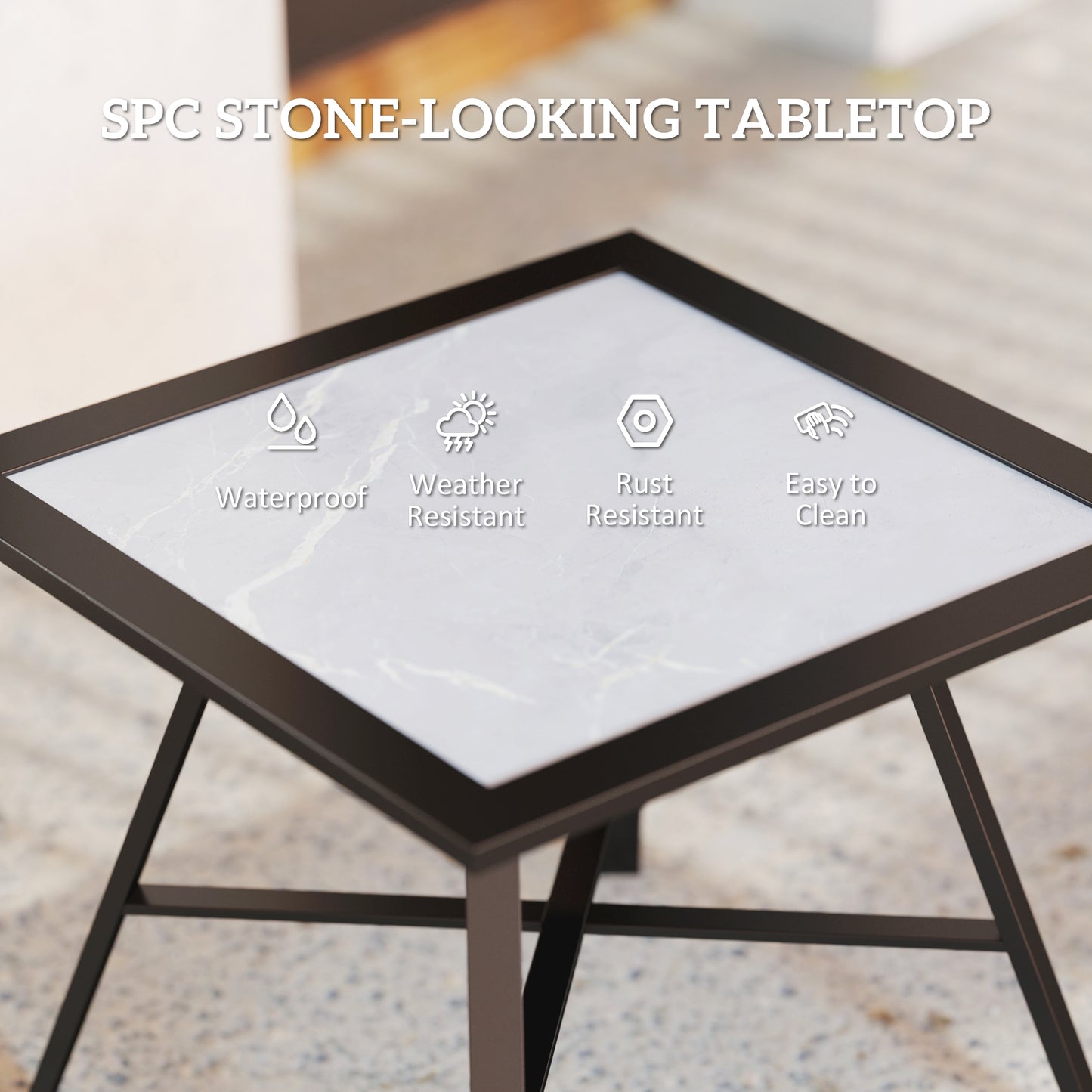 Small Patio Side Table with SPC Top for Garden, Patio, Lawn, Grey