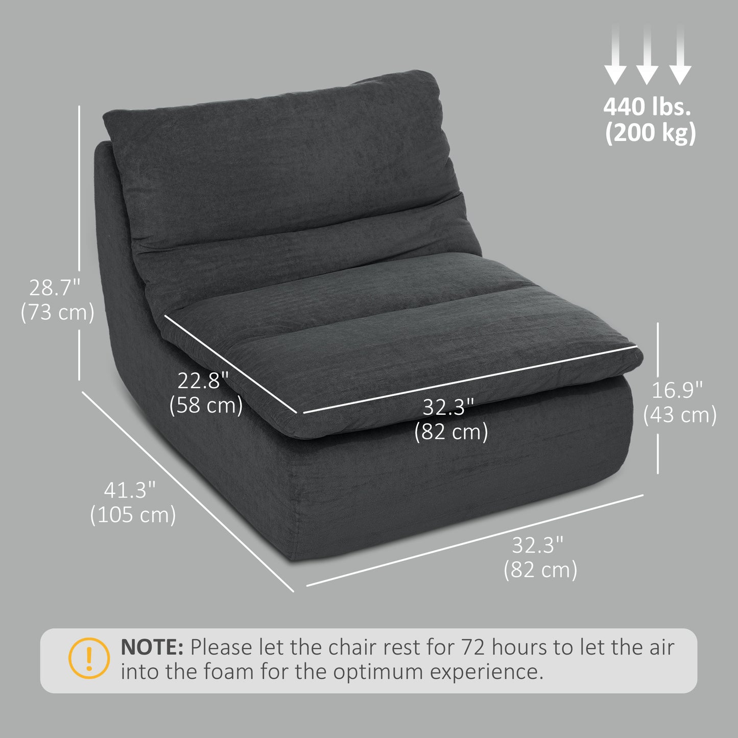 Canapé de sol en mousse ultra haute densité monobloc sans accoudoirs pour salon, chambre, bureau, gris