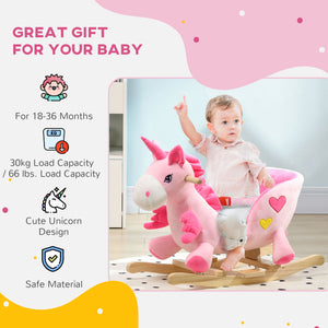 Rocking Unicorn with Songs, Wooden Base and Seat Belt, Pink