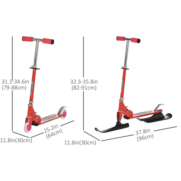 Trottinette convertible avec roues et lames, rouge