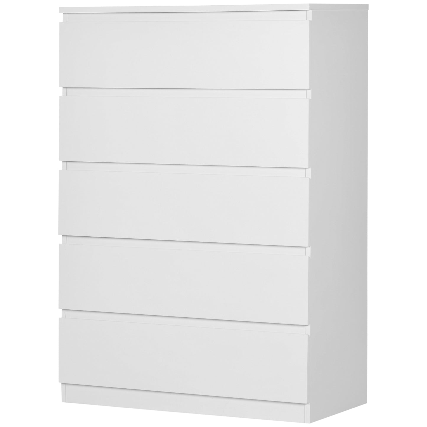 Commode 5 tiroirs pour chambre à coucher avec glissières en alliage de zinc, blanc
