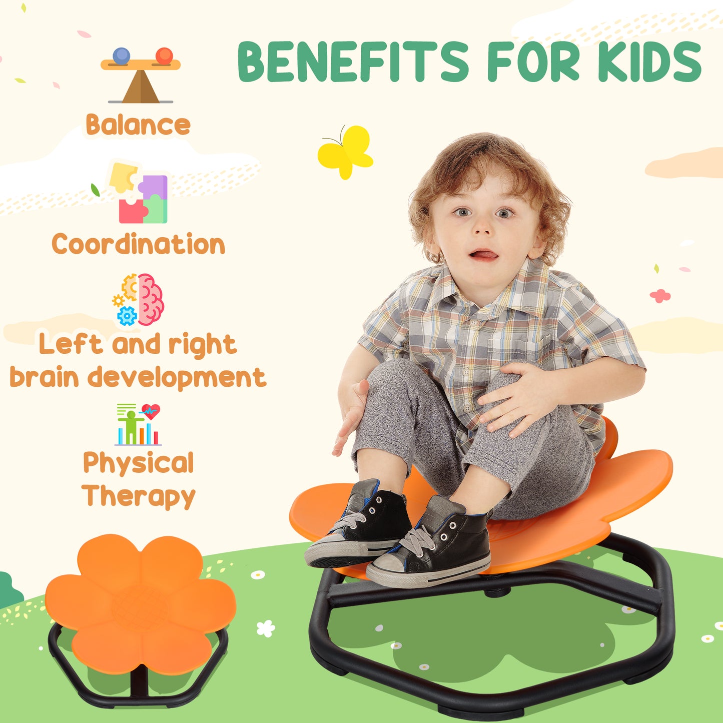Chaise pivotante sensorielle antidérapante pour l'entraînement de la coordination physique, orange