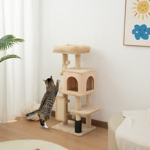 Arbre à chat de 104 cm avec griffoirs, panier, niche et plateformes de saut, beige