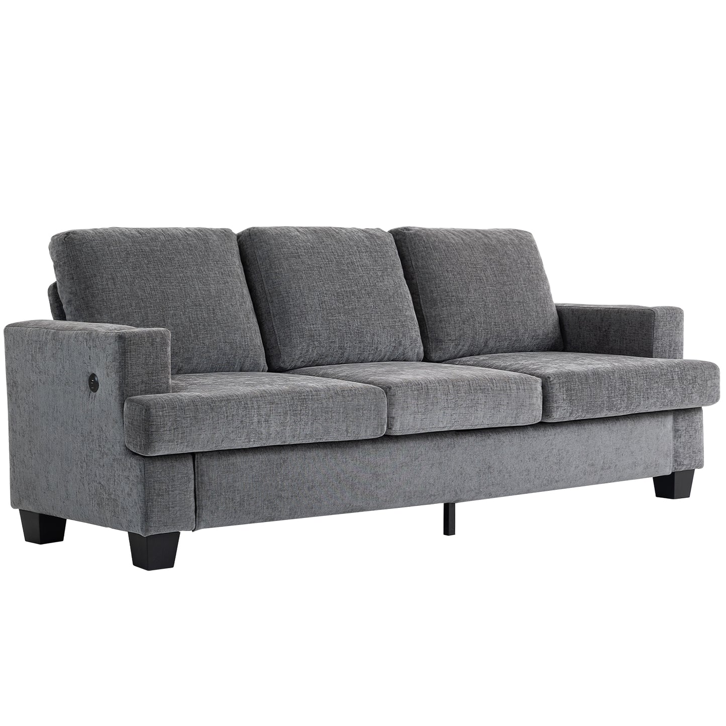 Canapé 3 places avec ports USB et porte-gobelets, gris