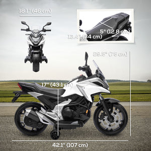 Honda 12V motorcycle with headlights and training wheels, white