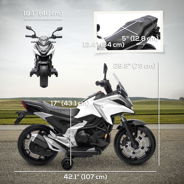 Honda 12V motorcycle with headlights and training wheels, white