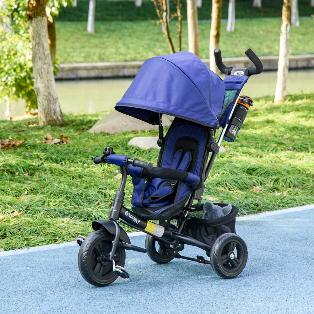 Tricycle 6 en 1 pour tout-petits de 1 à 5 ans avec poignée parentale, bleu foncé