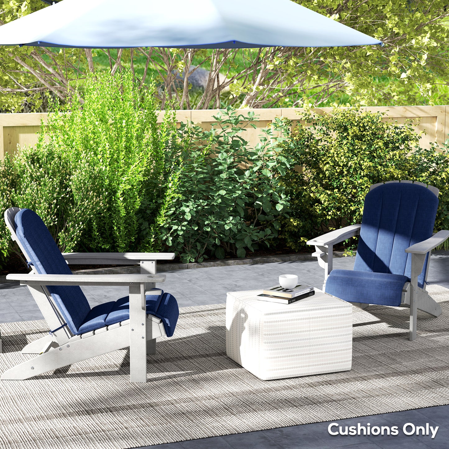 Lot de 2 coussins de chaise Adirondack à dossier haut avec attaches, mousse haute densité, bleu marine