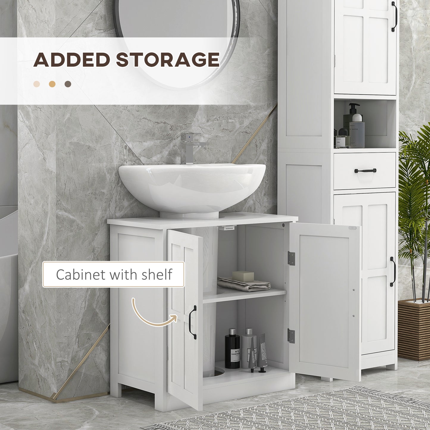 Vanity unit with double doors and adjustable shelf, white