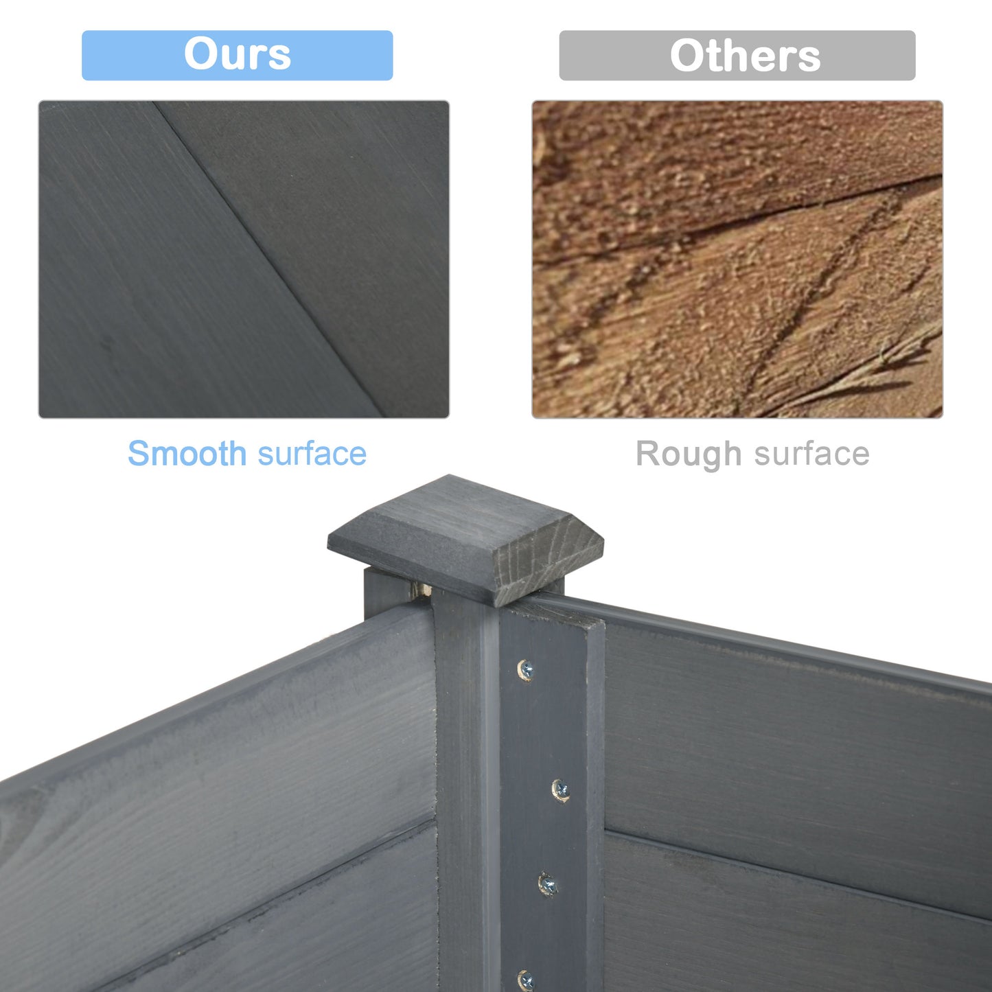 Outsunny Wooden Raised Bed 86 x 45 x 76 cm, Raised Planter with Legs, Drainage Holes, Inner Bag for Garden, Dark Grey