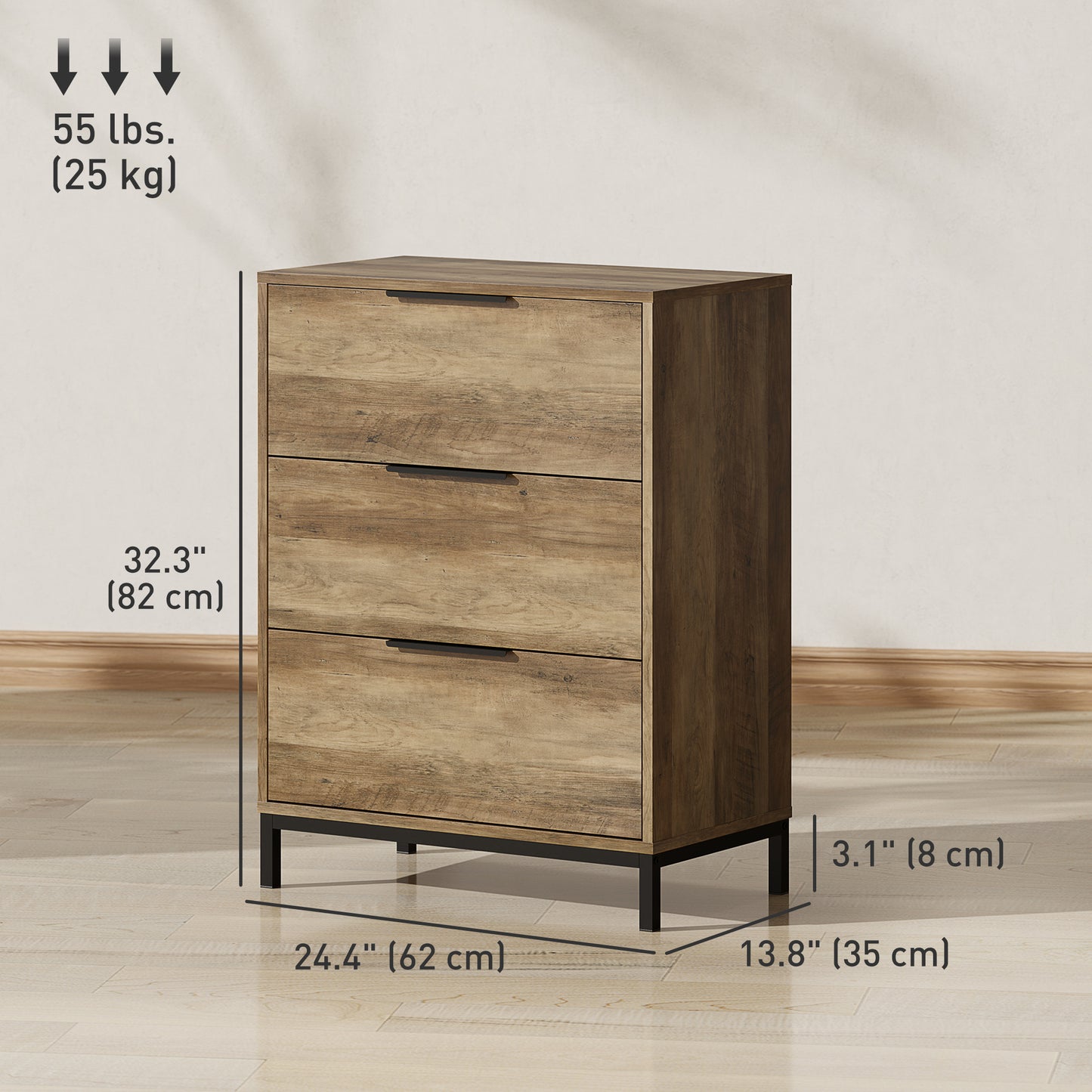 Commode pour chambre à coucher 3 tiroirs, couleur naturelle