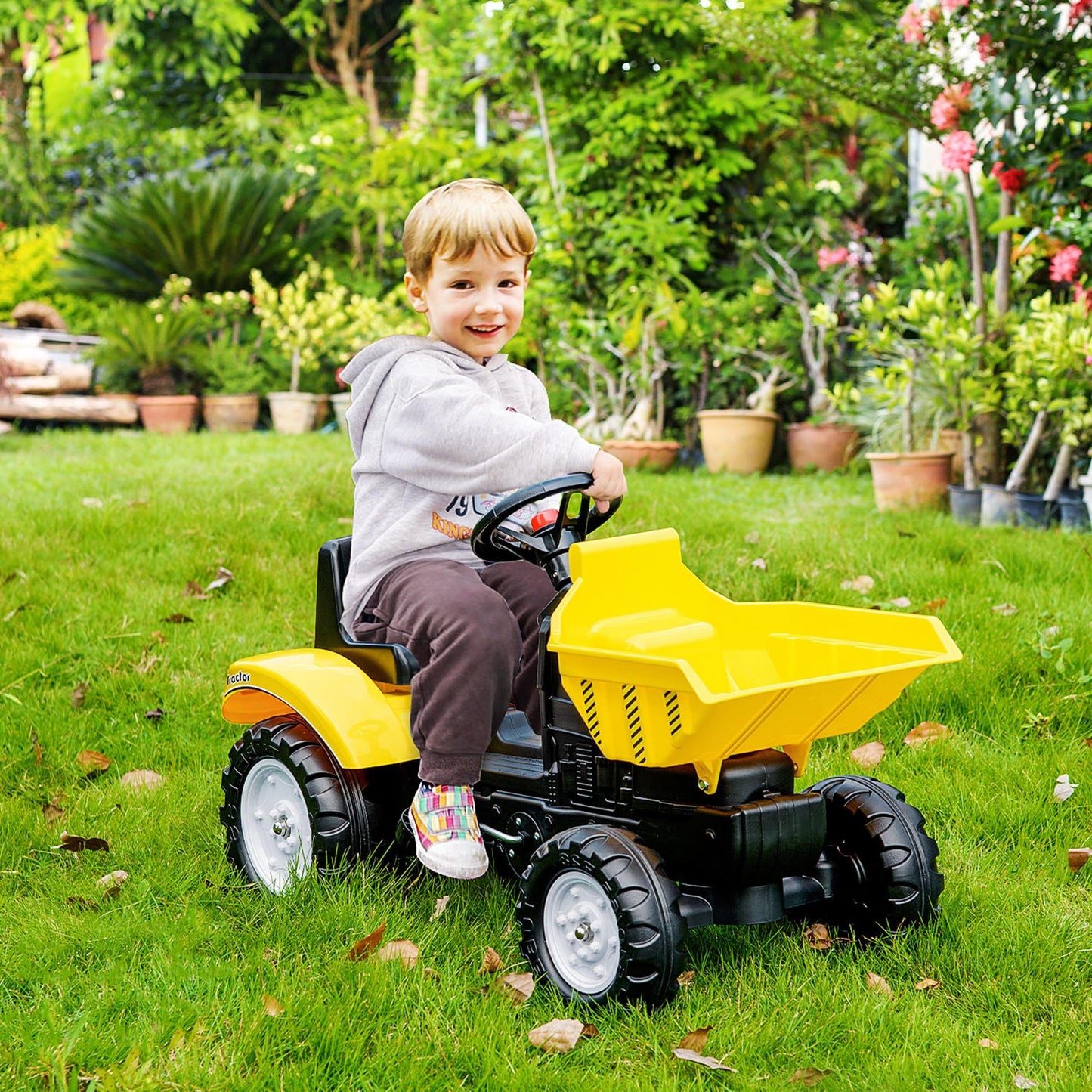 Pedal Tractor for 3 Year Olds with Hand Operated Bucket, Yellow