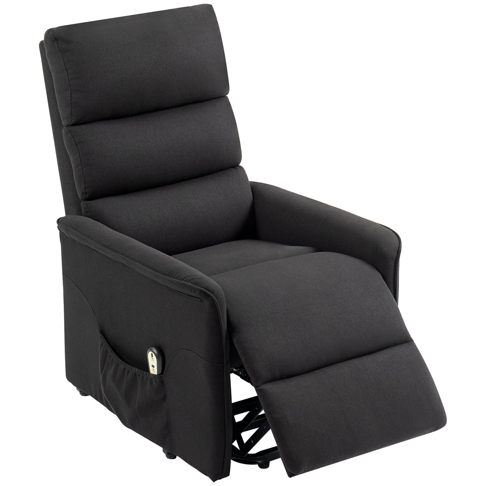 Fauteuil releveur et inclinable électrique avec télécommande, poches latérales, noir