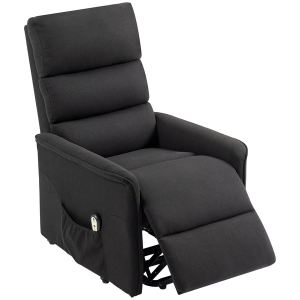 Fauteuil releveur et inclinable électrique avec télécommande, poches latérales, noir