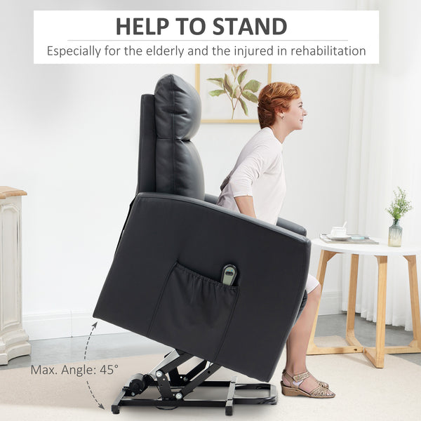 Fauteuil inclinable releveur électrique avec télécommande et poche latérale, noir