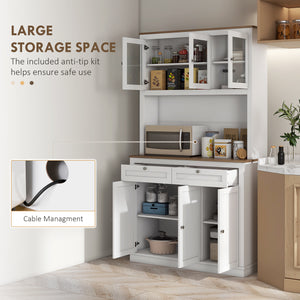 Garde-manger avec espace micro-ondes et portes vitrées, blanc