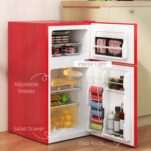 Réfrigérateur compact 3,2 pi³, mini-réfrigérateur avec congélateur, étagères réglables et portes réversibles, rouge