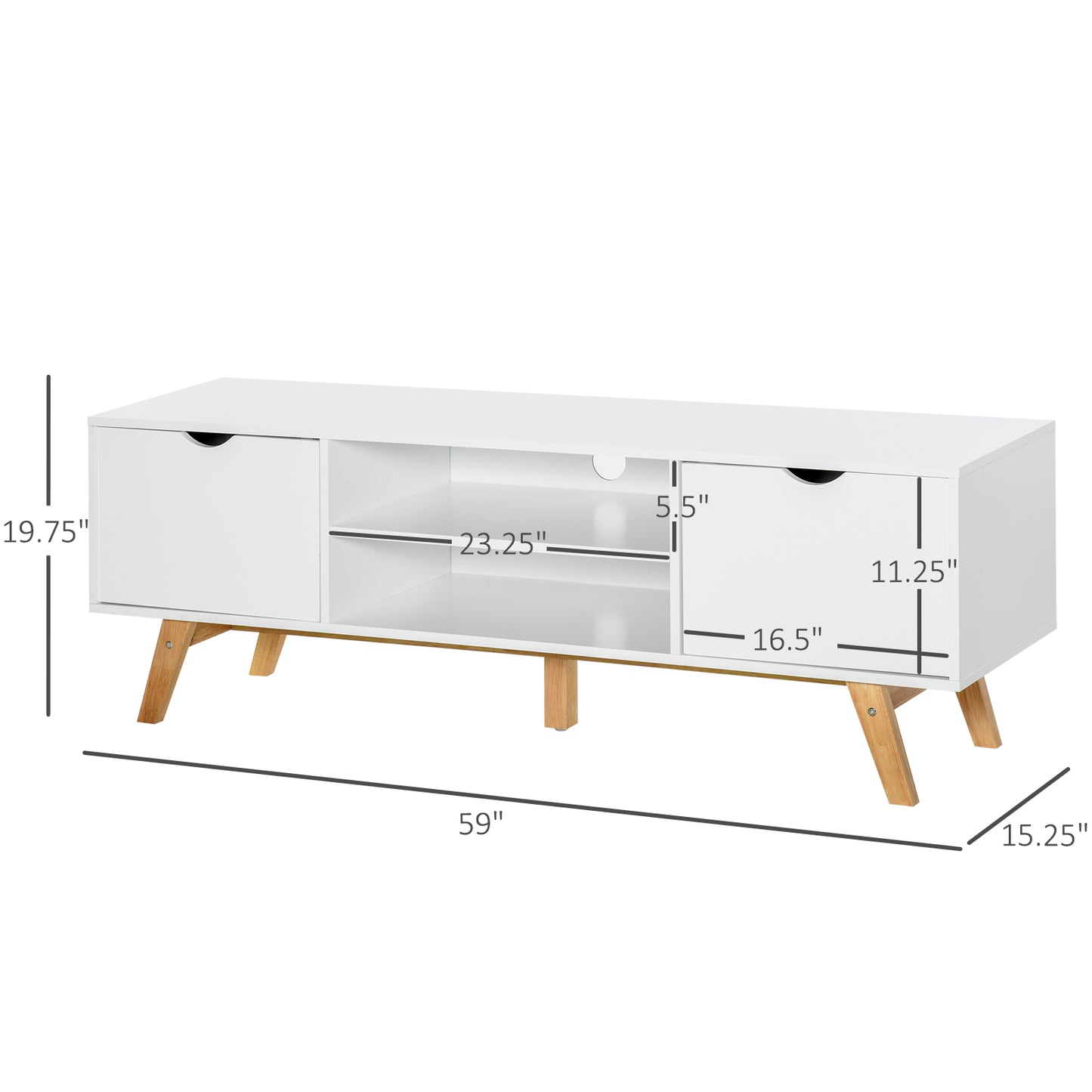 Meuble TV moderne en bois avec 2 tiroirs de rangement pour téléviseurs jusqu'à 65 pouces, blanc