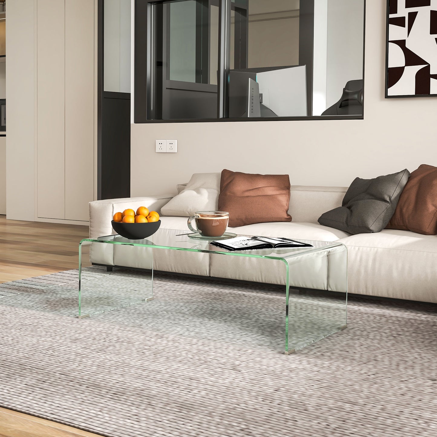 Table basse rectangulaire moderne avec bords arrondis et sécurisés