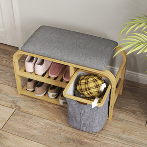 Banc d'entrée en bambou avec rangement à chaussures