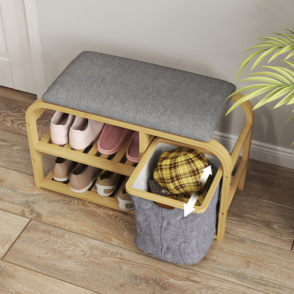 Banc d'entrée en bambou avec rangement à chaussures