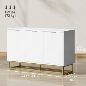 Buffet de rangement avec 3 portes et étagères réglables, blanc