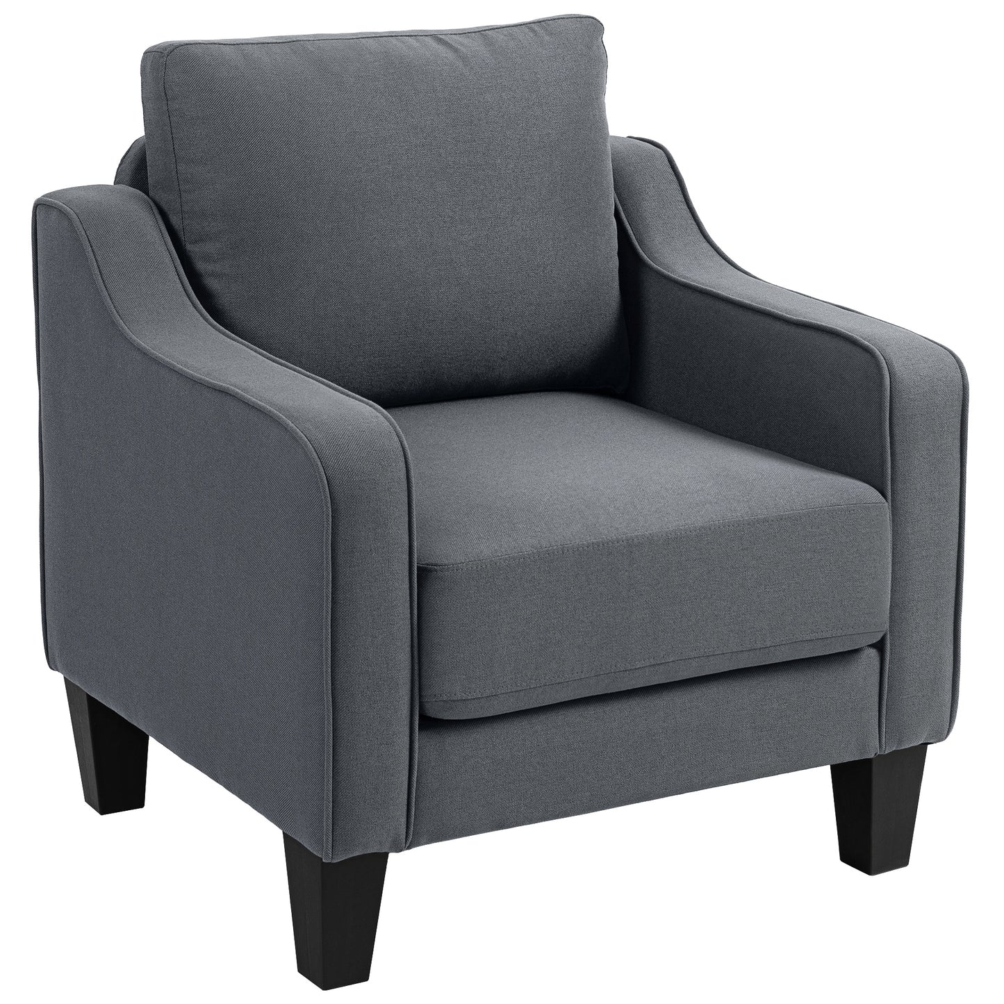 Fauteuil d'appoint moderne avec ressorts ensachés, revêtement en lin, rembourrage épais, gris anthracite