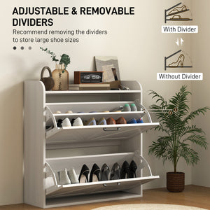 Meuble à chaussures de style ferme avec 2 tiroirs rabattables, étagères réglables, chêne blanc