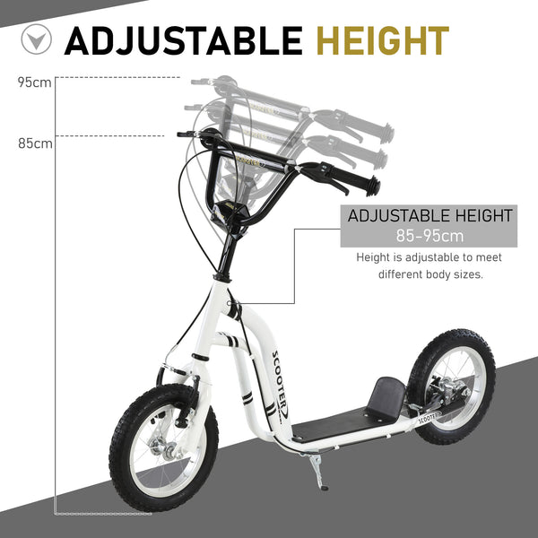 Trottinette avec pneus gonflable à double freins, blanche