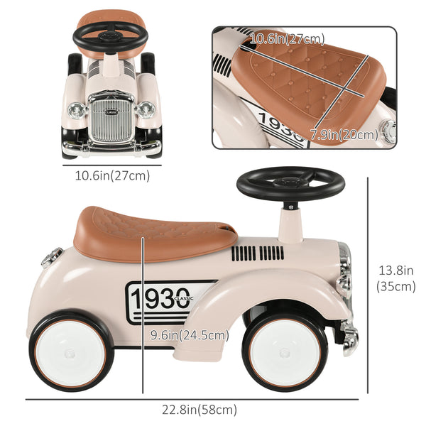 Voiture classique à pousser pour tout-petits, blanc crème